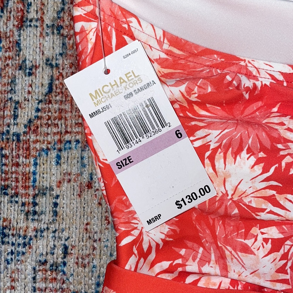 MICHAEL Michael Kors Palm Mix Bandeau Cutout One Piece Swimsuit Sangria SZ 6 NWT - Picture 5 of 5